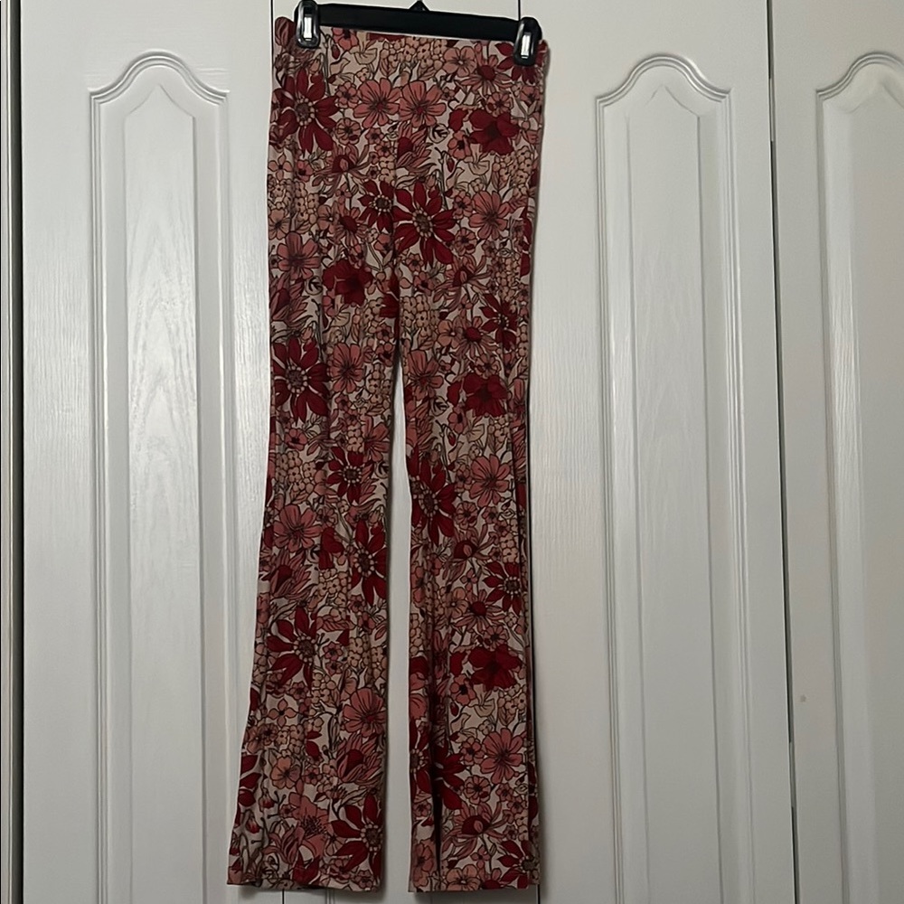 Forever 21 Floral Boot Cut Pants - Red and Cream